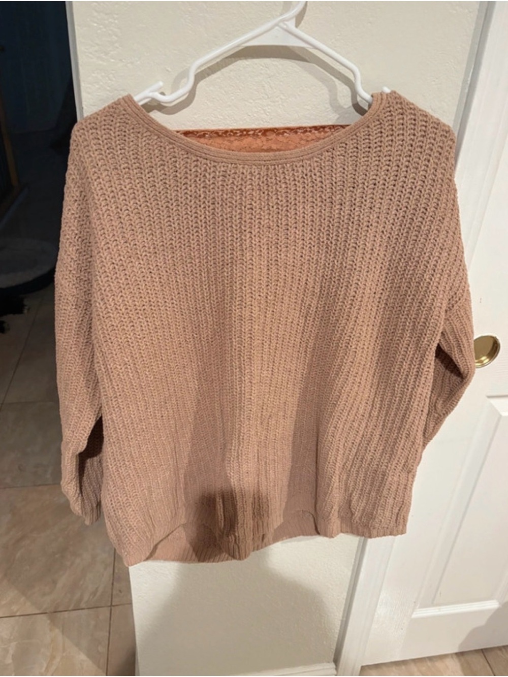 Poof! Women's Scoop Neck Knit Sweater - Taupe Pink